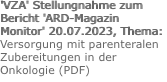'VZA' Stellungnahme zum Bericht 'ARD-Magazin